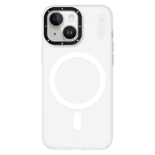 Apple iPhone 15 Kılıf M-safe Şarj Özellikli Youngkit Hidden Sand Serisi Kapak Beyaz