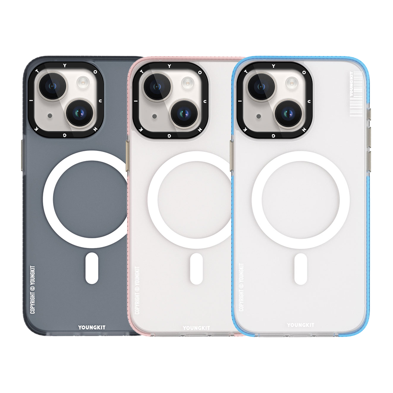 Apple iPhone 15 Kılıf M-safe Şarj Özellikli Youngkit Jiansha Serisi Kapak Mavi