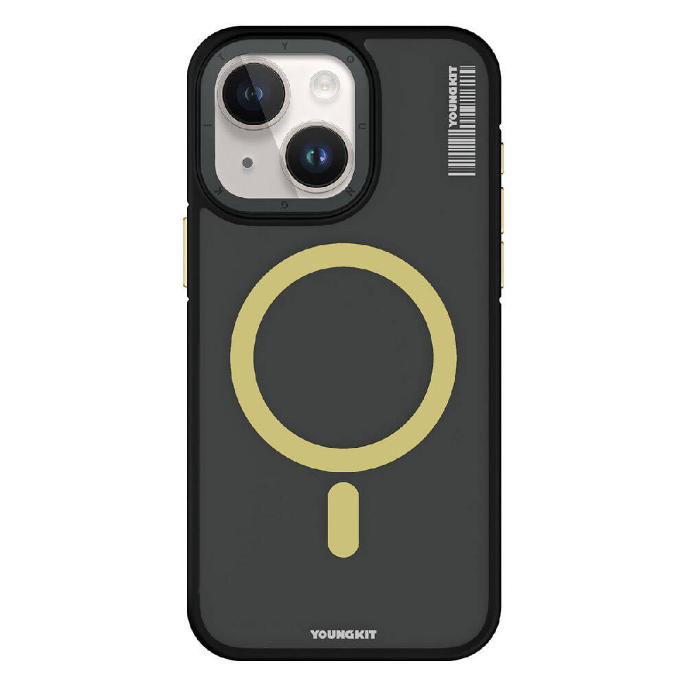 Apple iPhone 15 Kılıf M-safe Şarj Özellikli Youngkit Rock Sand Serisi Kapak Sarı