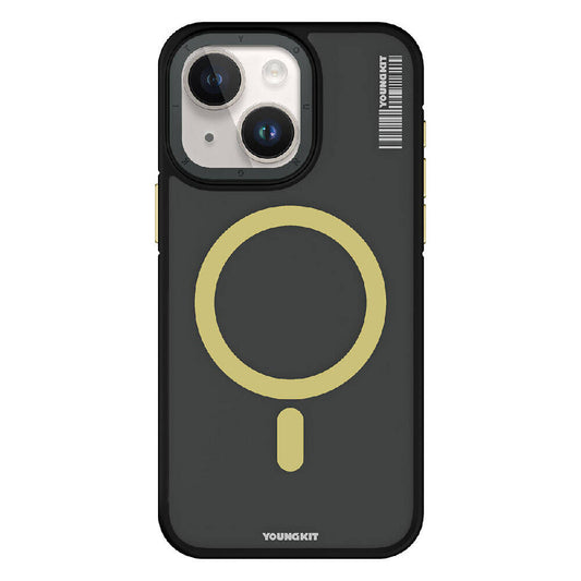 Apple iPhone 15 Kılıf M-safe Şarj Özellikli Youngkit Rock Sand Serisi Kapak Sarı