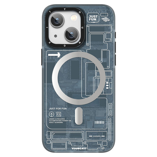 Apple iPhone 15 Kılıf M-safe Şarj Özellikli YoungKit Technology Serisi Kapak Mavi