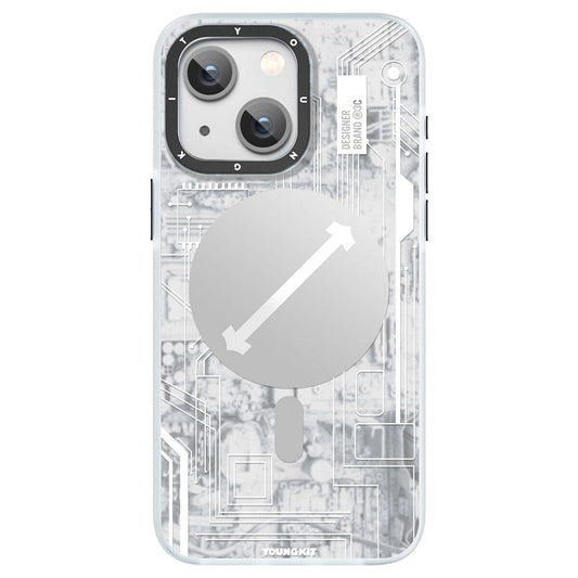 Apple iPhone 15 Kılıf M-safe Şarj Özellikli YoungKit Technology Serisi Kapak Beyaz