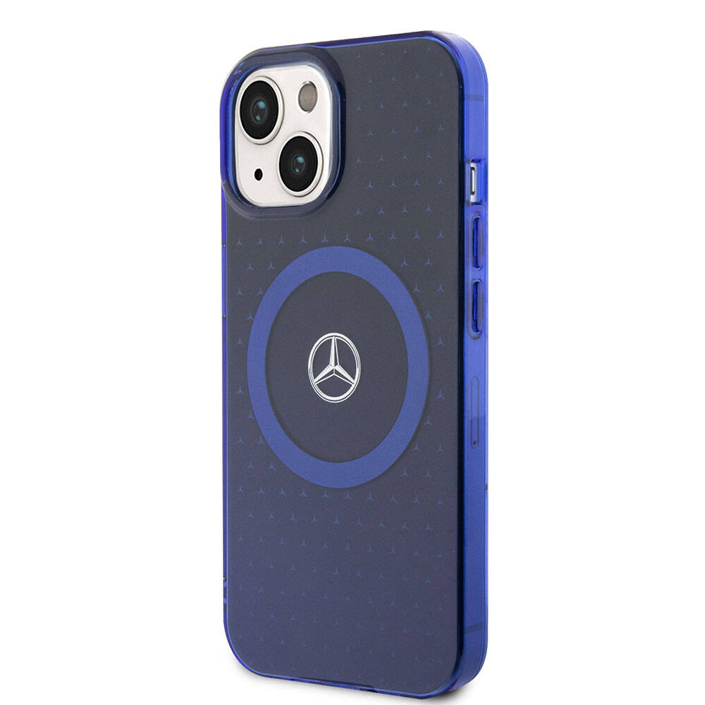 Apple iPhone 15 Kılıf Mercedes Benz Orjinal Lisanslı M-safe Şarj Özellikli Çift Katmanlı Mavi Yıldız Desenli Kapak Mavi