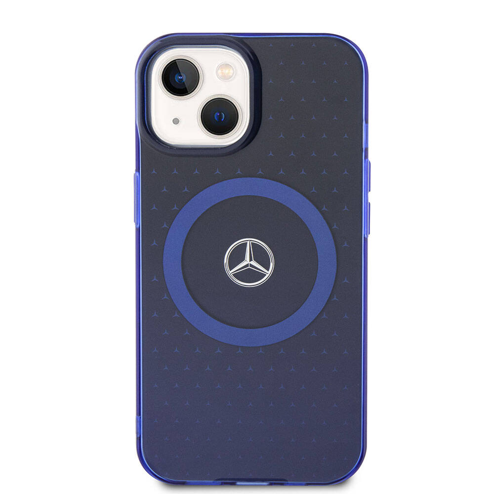 Apple iPhone 15 Kılıf Mercedes Benz Orjinal Lisanslı M-safe Şarj Özellikli Çift Katmanlı Mavi Yıldız Desenli Kapak Mavi