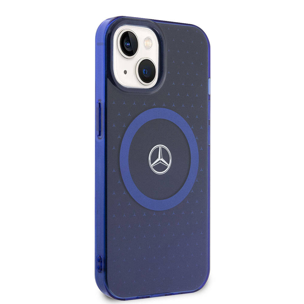 Apple iPhone 15 Kılıf Mercedes Benz Orjinal Lisanslı M-safe Şarj Özellikli Çift Katmanlı Mavi Yıldız Desenli Kapak Mavi