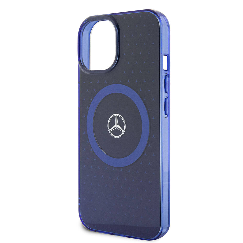 Apple iPhone 15 Kılıf Mercedes Benz Orjinal Lisanslı M-safe Şarj Özellikli Çift Katmanlı Mavi Yıldız Desenli Kapak Mavi