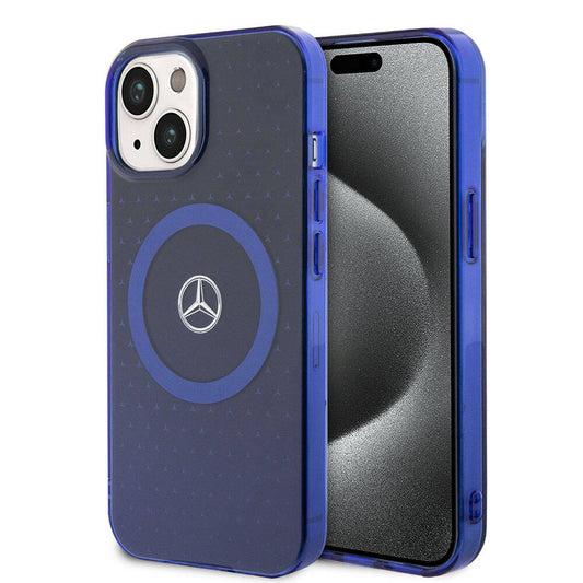 Apple iPhone 15 Kılıf Mercedes Benz Orjinal Lisanslı M-safe Şarj Özellikli Çift Katmanlı Mavi Yıldız Desenli Kapak Mavi