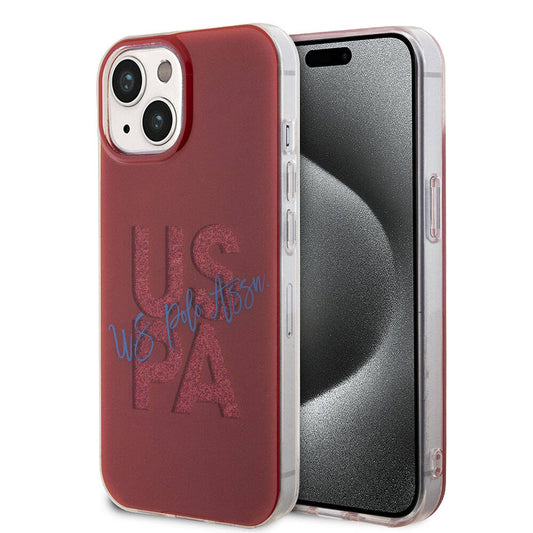 Apple iPhone 15 Kılıf U.S. Polo Assn. Orjinal Lisanslı Simli Parlak Alfabe Tasarım Kapak Lacivert
