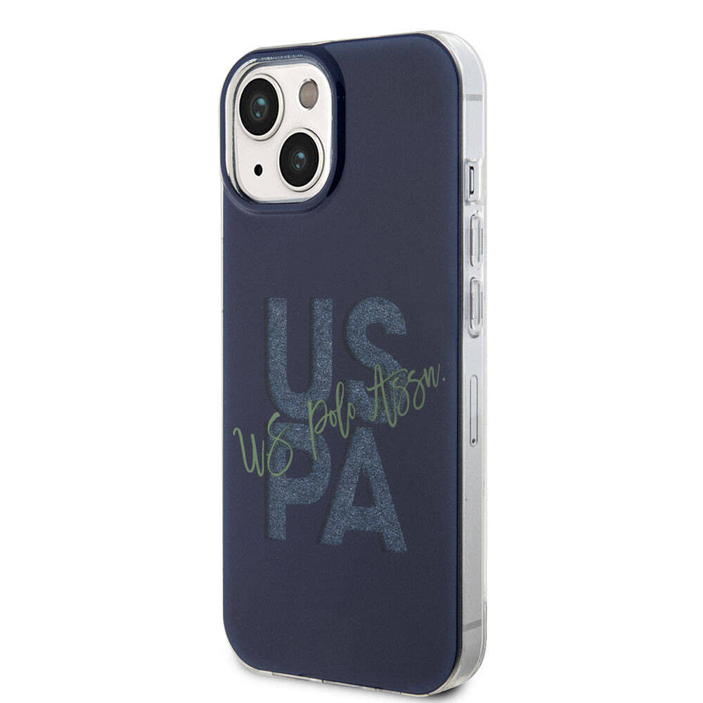 Apple iPhone 15 Kılıf U.S. Polo Assn. Orjinal Lisanslı Simli Parlak Alfabe Tasarım Kapak Lacivert