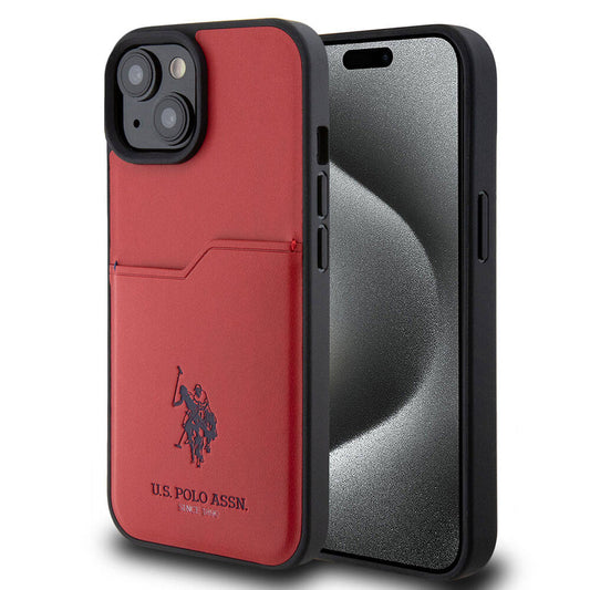 Apple iPhone 15 Kılıf U.S. Polo Assn. Orjinal Lisanslı Baskı Logolu PU Kartlıklı Kapak Mavi