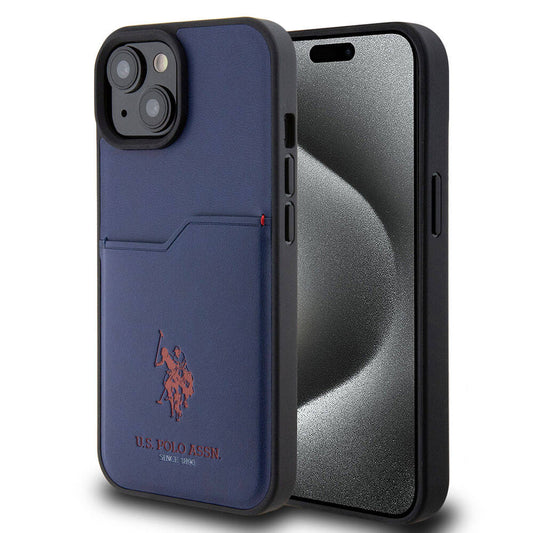 Apple iPhone 15 Kılıf U.S. Polo Assn. Orjinal Lisanslı Baskı Logolu PU Kartlıklı Kapak Lacivert