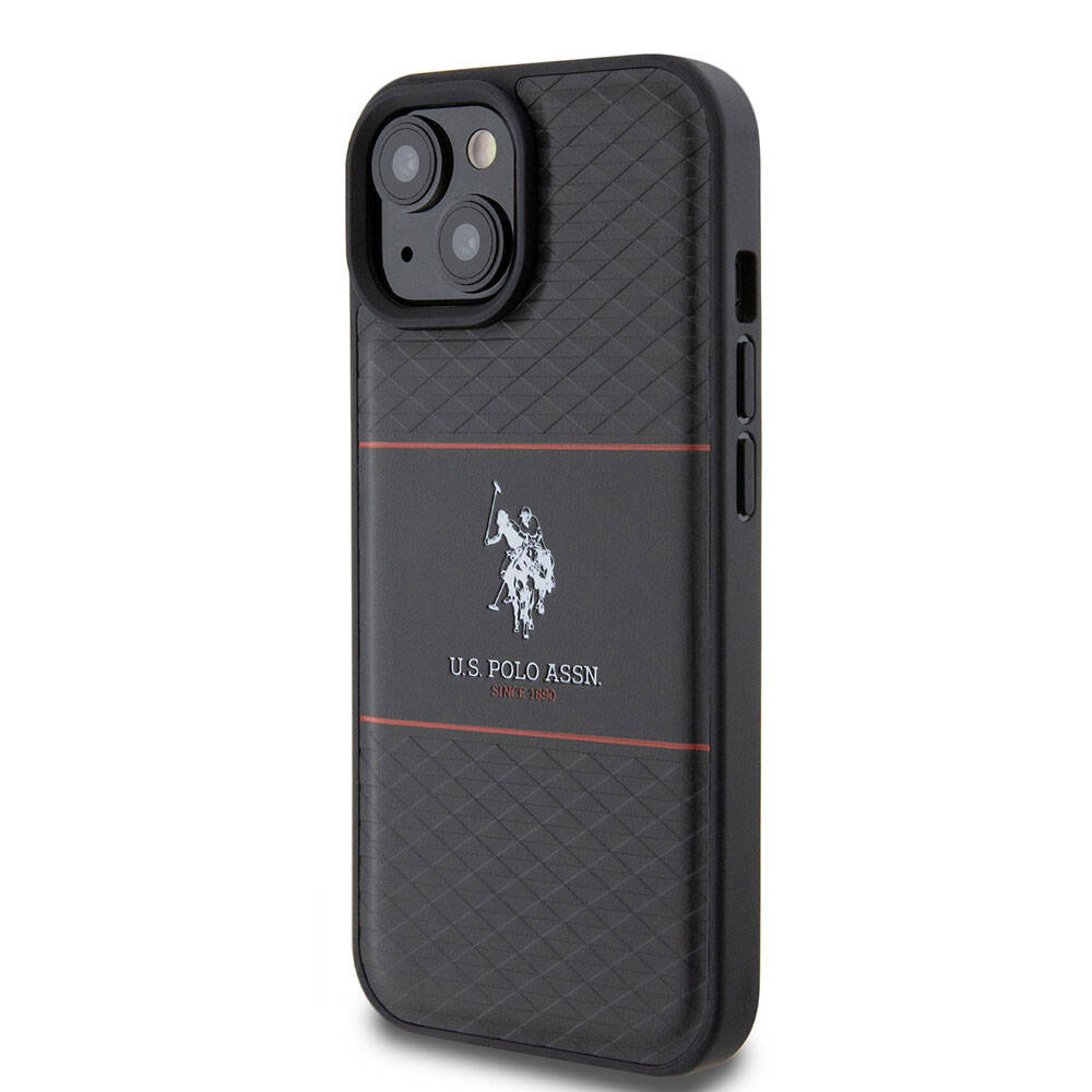 Apple iPhone 15 Kılıf U.S. Polo Assn. Orjinal Lisanslı Deri Şeritli Logo Dizayn Kapak Lacivert