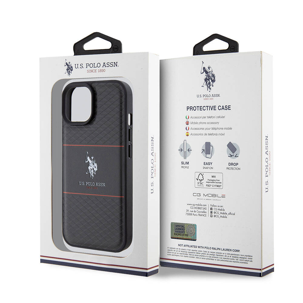 Apple iPhone 15 Kılıf U.S. Polo Assn. Orjinal Lisanslı Deri Şeritli Logo Dizayn Kapak Lacivert