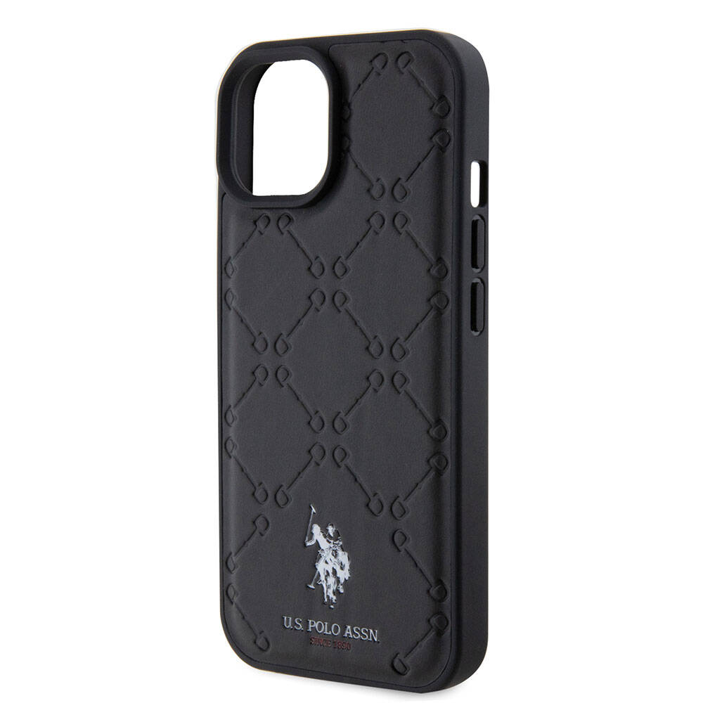 Apple iPhone 15 Kılıf U.S. Polo Assn. Orjinal Lisanslı HS Desenli Baskı Logolu Suni Deri Kapak Siyah
