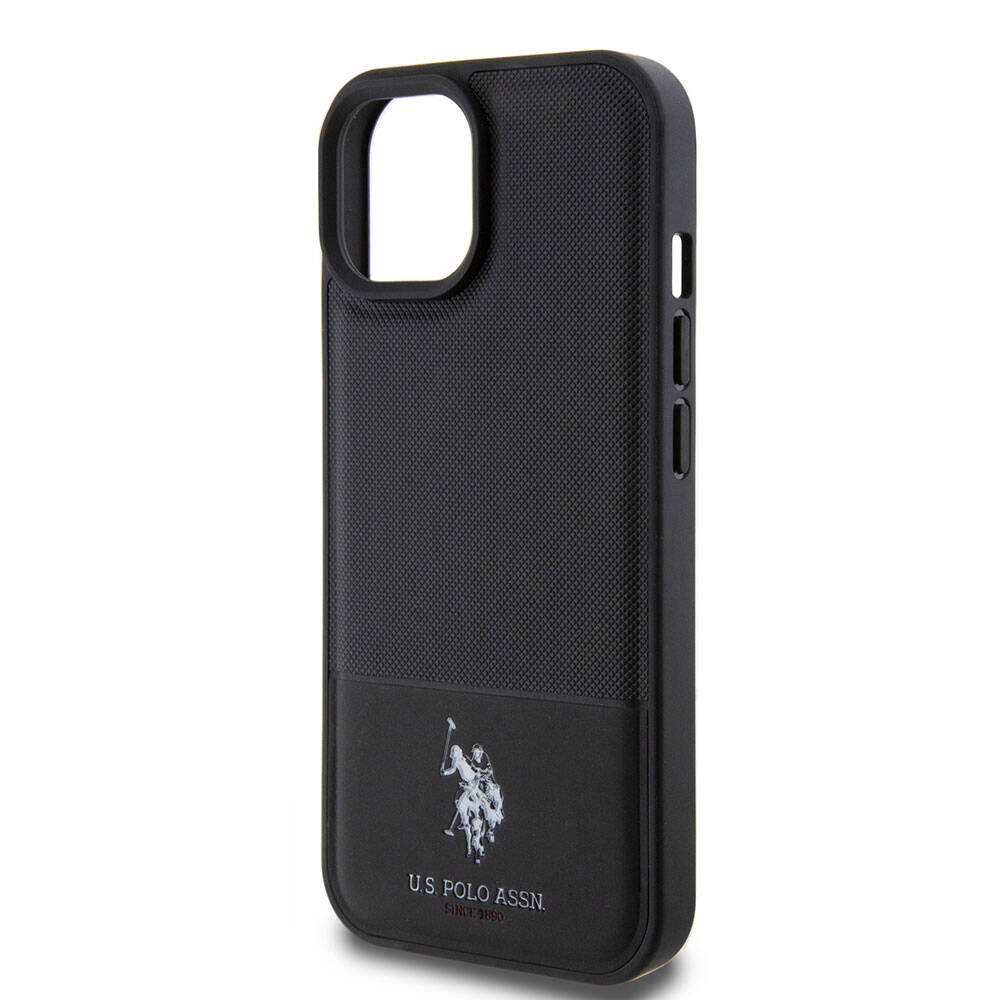 Apple iPhone 15 Kılıf U.S. Polo Assn. Orjinal Lisanslı Suni Deri Arka Yüzey Baskı Logolu Örgü Desenli Kapak Kırmızı
