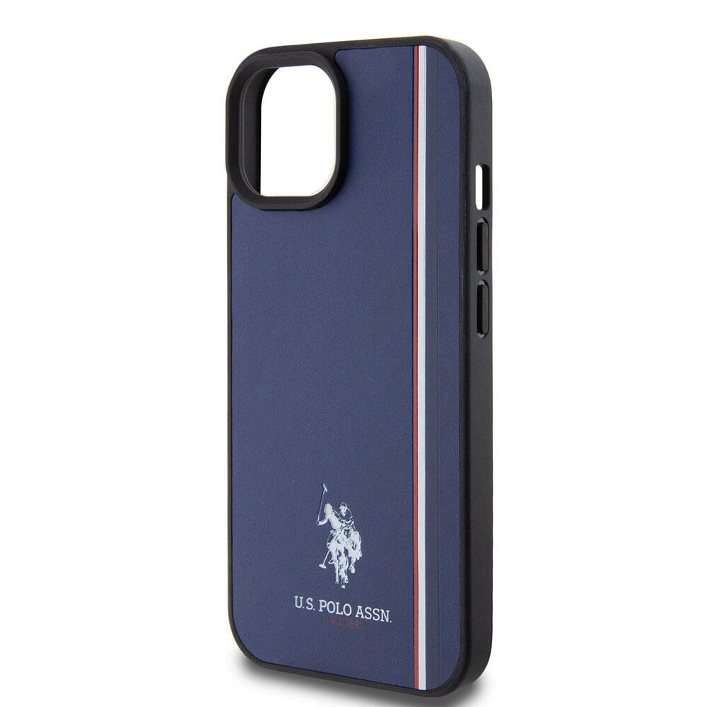 Apple iPhone 15 Kılıf U.S. Polo Assn. Orjinal Lisanslı Üç Renk Şerit Tasarımlı Baskı Logolu Kapak Kırmızı