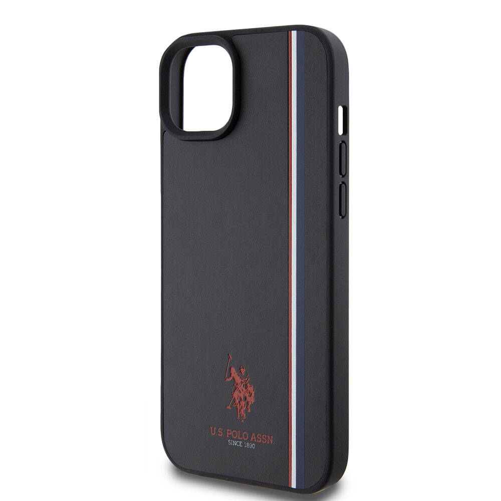 Apple iPhone 15 Kılıf U.S. Polo Assn. Orjinal Lisanslı Üç Renk Şerit Tasarımlı Baskı Logolu Kapak Lacivert