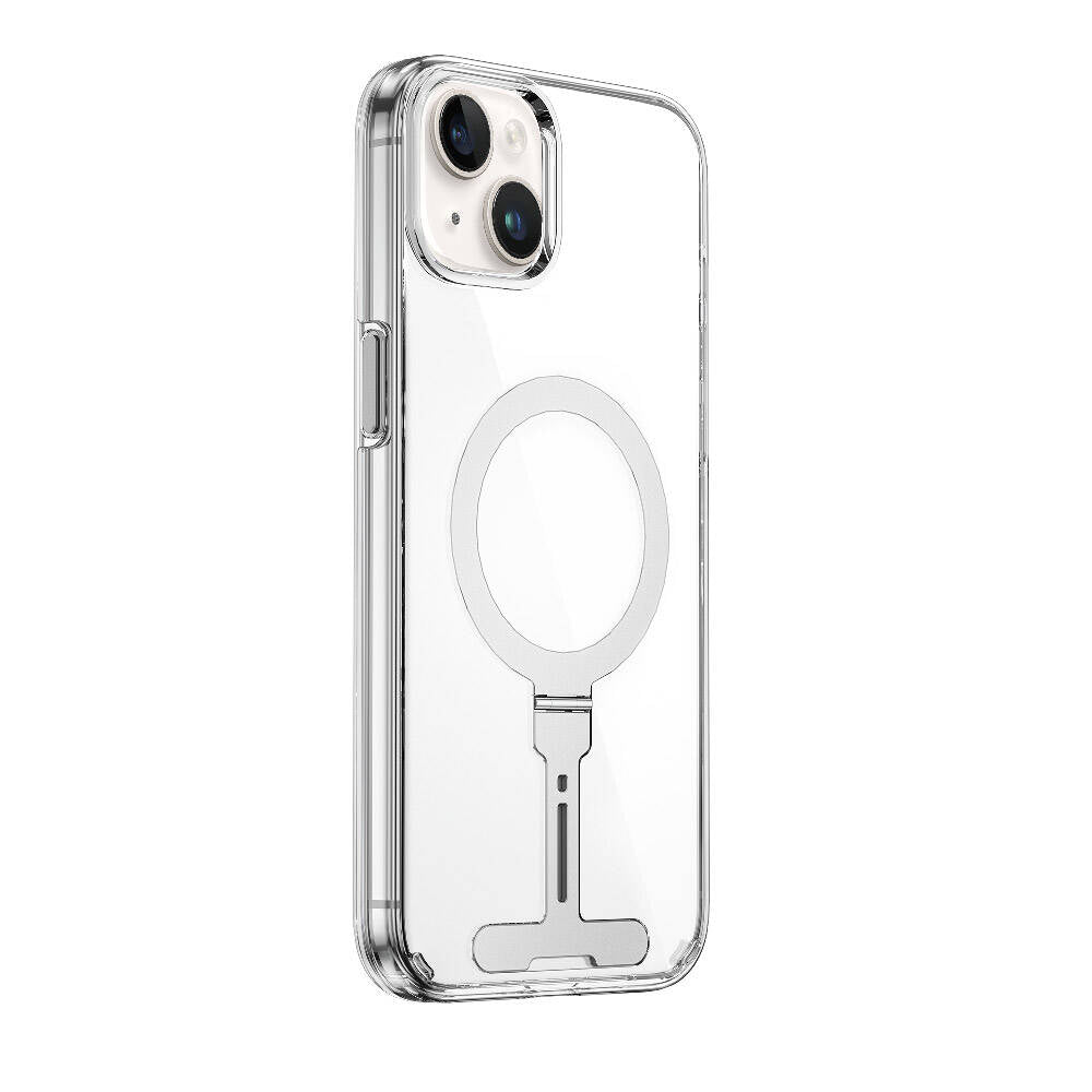 Apple iPhone 15 Kılıf Wiwu FYY-014 M-safe Şarj Özellikli Alüminyum Alaşım Metal Standlı Şeffaf Kapak Renksiz
