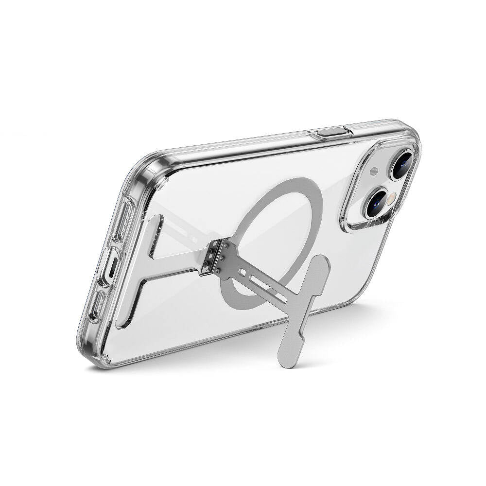 Apple iPhone 15 Kılıf Wiwu FYY-014 M-safe Şarj Özellikli Alüminyum Alaşım Metal Standlı Şeffaf Kapak Renksiz