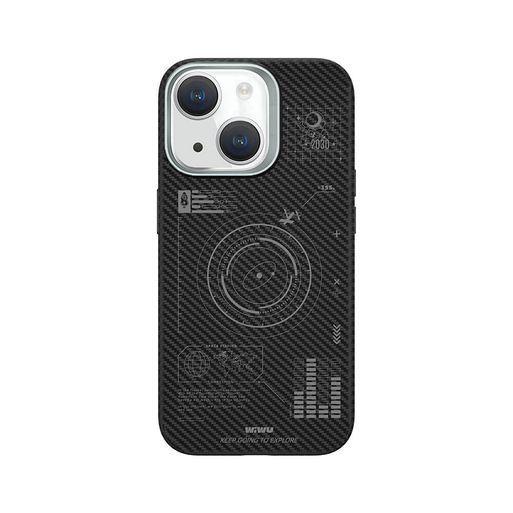 Apple iPhone 15 Kılıf Wiwu KJZ-017 Karbon Fiber 600D Explore Kevlar Kapak Siyah