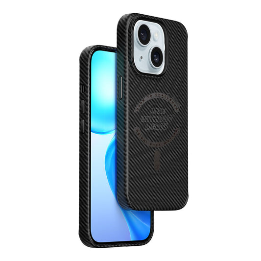 Apple iPhone 15 Kılıf Wiwu LCC-107 Karbon Fiber M-safe Şarj Özellikli Kamera Korumalı Kabon Kapak Siyah-Mavi