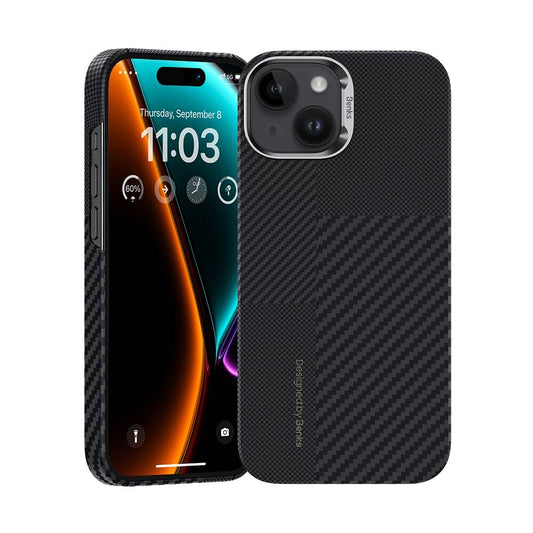 Apple iPhone 15 M-safe Şarj Özellikli Karbon Fiber Benks Montage ArmorAir Kevlar Kapak Siyah