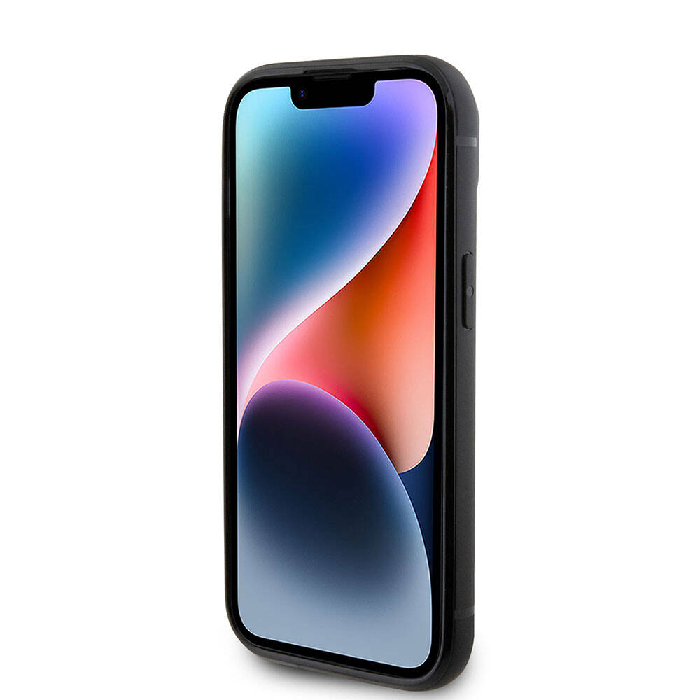 Apple iPhone 15 Plus Kılıf Karl Lagerfeld Taşlı Metal Logo Orjinal Lisanslı Kapak Siyah