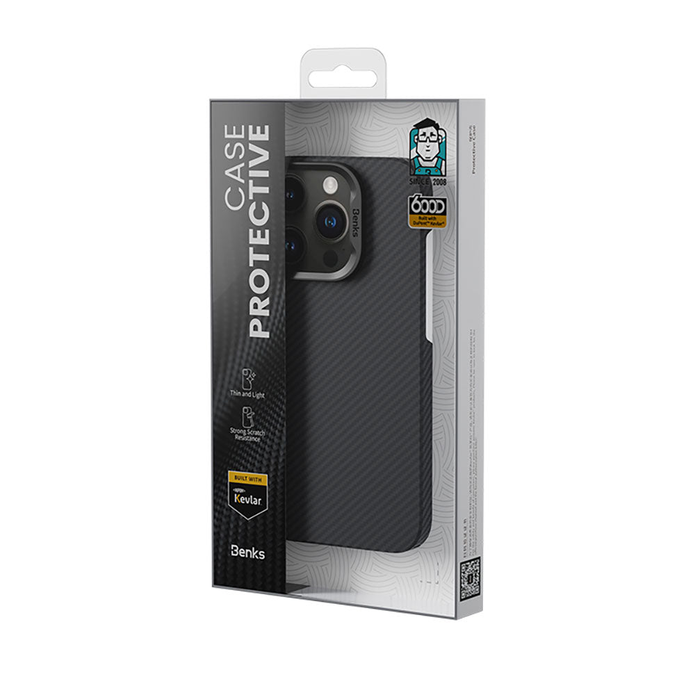 Apple iPhone 15 Plus Kılıf M-safe Özellikli Karbon Fiber Benks Essential ArmorAir 600D Kevlar Kapak Siyah