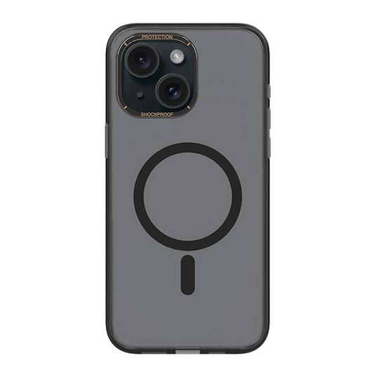 Apple iPhone 15 Plus Kılıf M-safe Şarj Özellikli Cam Arka Yüzey Recci Michelin Serisi Kapak Siyah