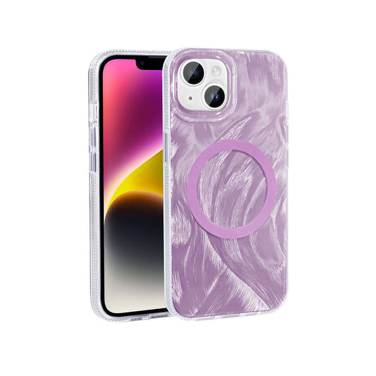 Apple iPhone 15 Plus Kılıf M-safe Şarj Özellikli Fırça Boya Desenli Zore Palet Kapak
