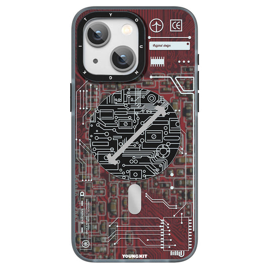 Apple iPhone 15 Plus Kılıf M-safe Şarj Özellikli YoungKit Technology Serisi Kapak Kırmızı
