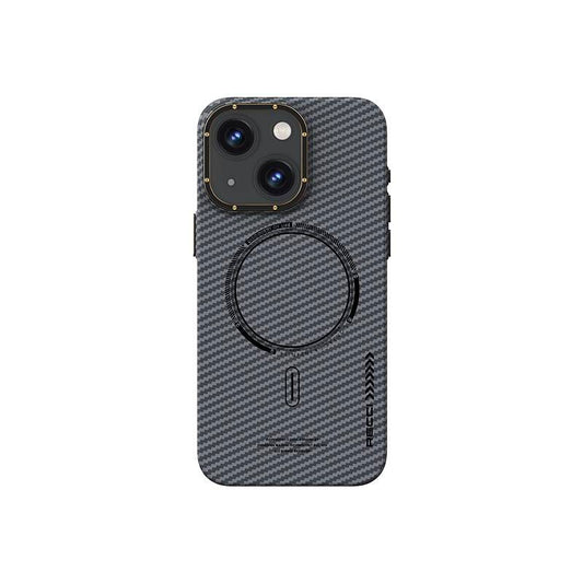 Apple iPhone 15 Plus Kılıf Recci Machinist Serisi M-safe Şarj Özellikli Magnetik Karbon Kapak Gri