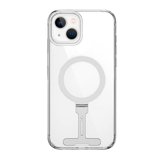 Apple iPhone 15 Plus Kılıf Wiwu FYY-014 M-safe Şarj Özellikli Alüminyum Alaşım Metal Standlı Şeffaf Kapak Renksiz