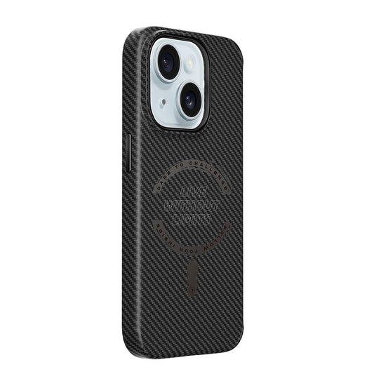 Apple iPhone 15 Plus Kılıf Wiwu LCC-107 Karbon Fiber M-safe Şarj Özellikli Kamera Korumalı Kabon Kapak Siyah