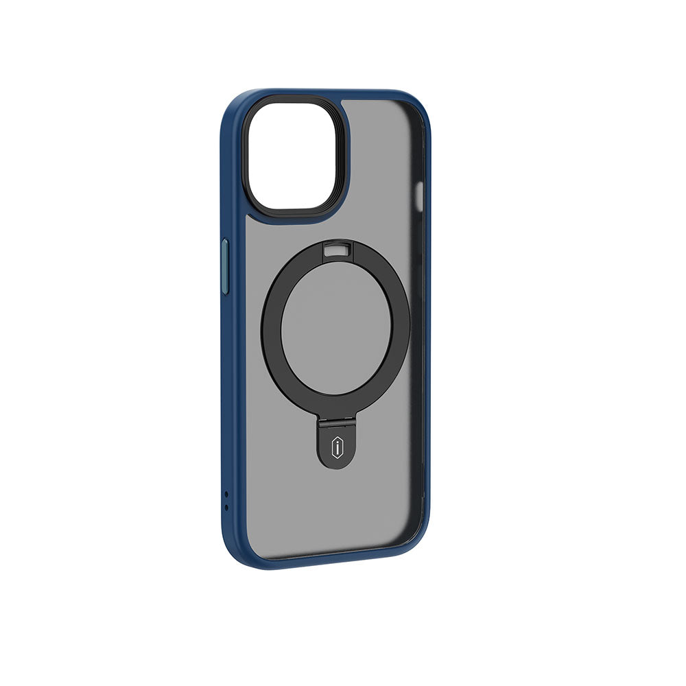 Apple iPhone 15 Plus Kılıf Wiwu ZMM-010 M-safe Şarj Özellikli Mat Arka Yüzey Standlı Kapak Mavi
