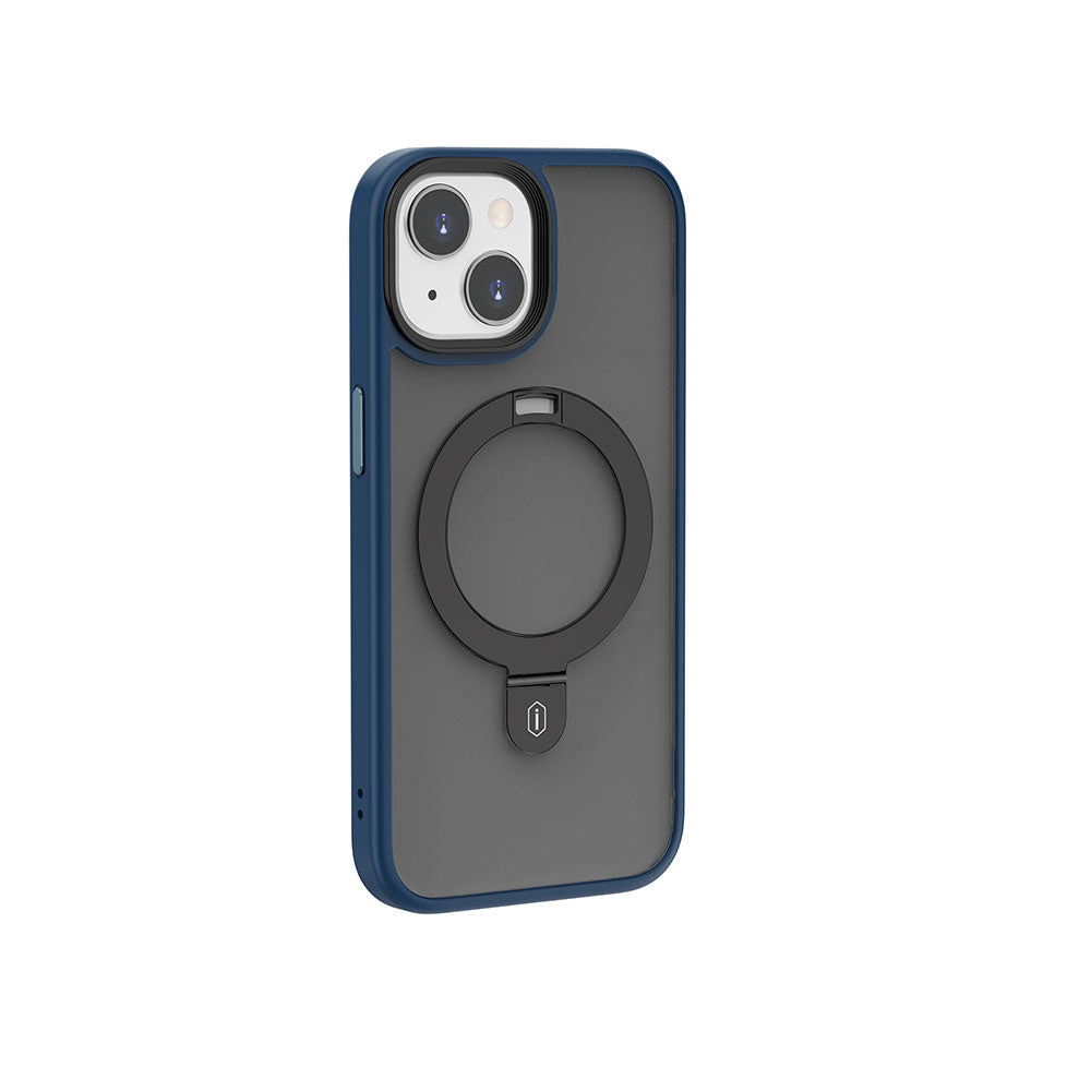 Apple iPhone 15 Plus Kılıf Wiwu ZMM-010 M-safe Şarj Özellikli Mat Arka Yüzey Standlı Kapak Mavi