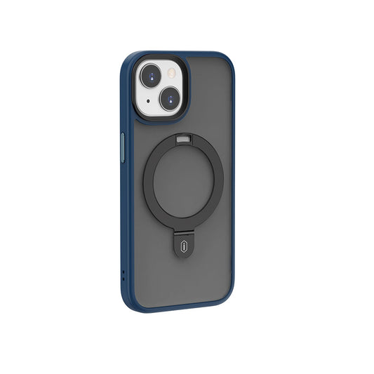 Apple iPhone 15 Plus Kılıf Wiwu ZMM-010 M-safe Şarj Özellikli Mat Arka Yüzey Standlı Kapak Mavi