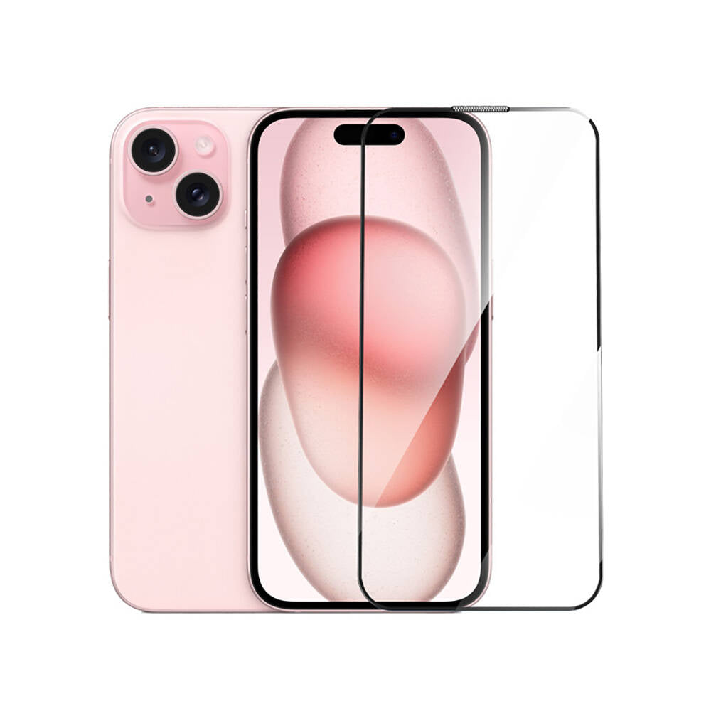 Apple iPhone 15 Plus Wiwu GT-014 Polimer Oleofobik Kaplama Şeffaf Pürüzsüz Temperli Cam Ekran Koruyucu 25'li Paket Siyah