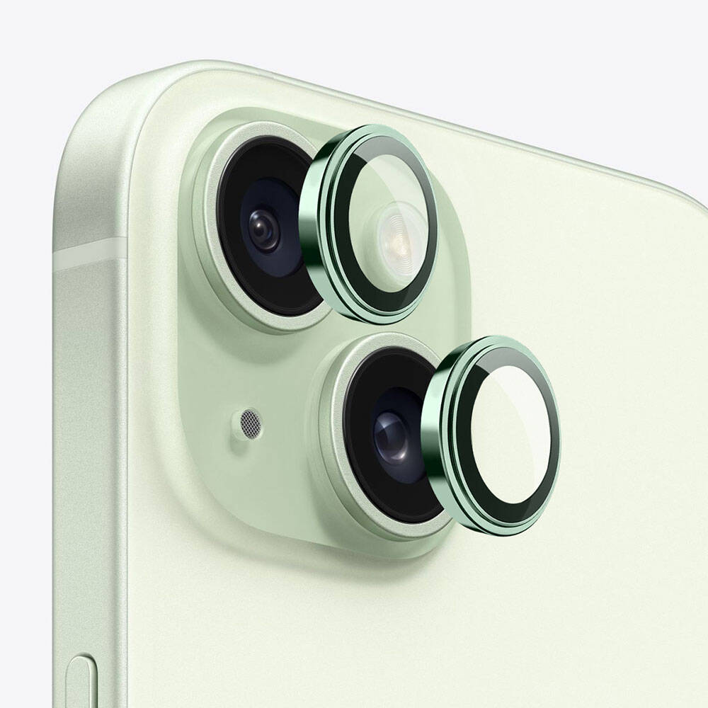 Apple iPhone 15 Plus Wiwu Lens Guard Metal Kamera Lens Koruyucu Yeşil