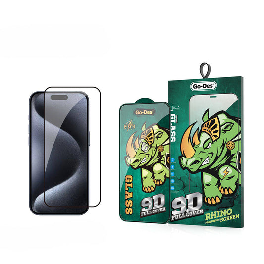 Apple iPhone 15 Pro Go Des 9D Full Cover Temperli Cam Ekran Koruyucu Siyah