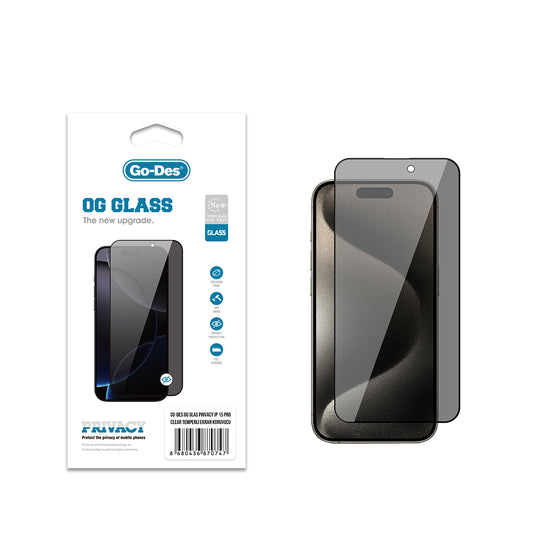 Apple iPhone 15 Pro Go Des OG Glass Privacy Antistatik Temperli Cam Ekran Koruyucu Siyah