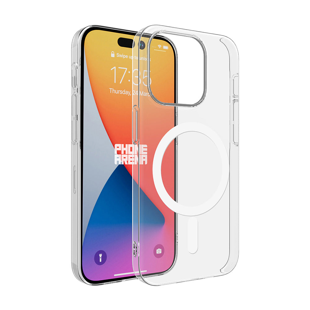 Apple iPhone 15 Pro Kamera Korumalı M-Safe Şarj Özellikli Şeffaf Zore London Sert PC Kapak