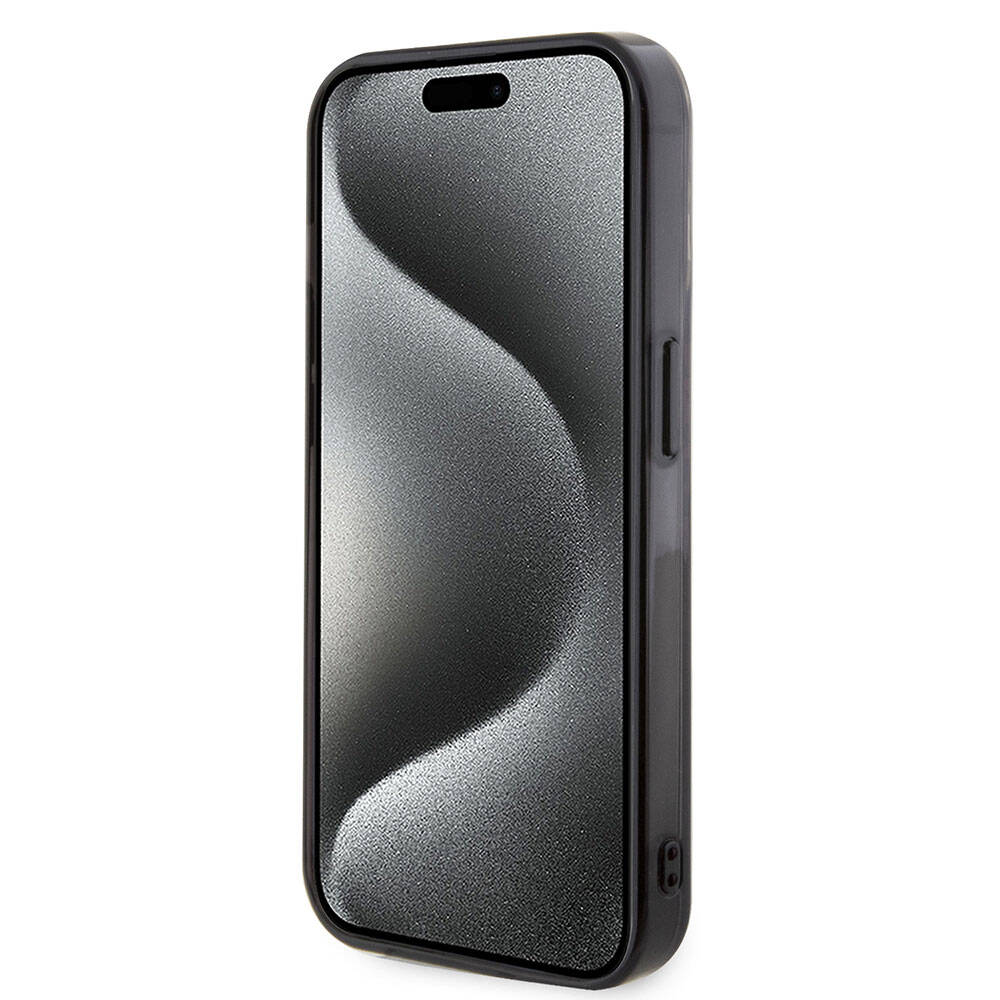 Apple iPhone 15 Pro Kılıf AMG Orjinal Lisanslı Çift Katmanlı Küçük Logolu Dörtgen Şerit Desenli Kapak Siyah