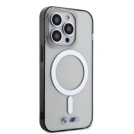 Apple iPhone 15 Pro Kılıf BMW M-safe Şarj Özellikli Transparan Silver Ring Orjinal Lisanslı Kapak Renksiz