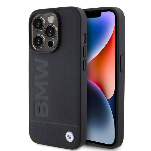 Apple iPhone 15 Pro Kılıf BMW Orjinal Lisanslı M-safe Şarj Özellikli Sıcak Damga Logolu Deri Kapak Siyah