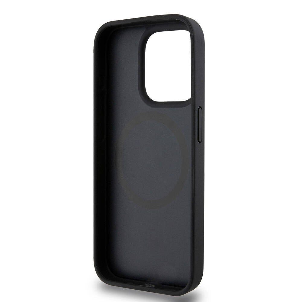 Apple iPhone 15 Pro Kılıf DKNY Orjinal Lisanslı M-safe Şarj Özellikli 3D Yazılı Repeat Pattern Kapak Siyah