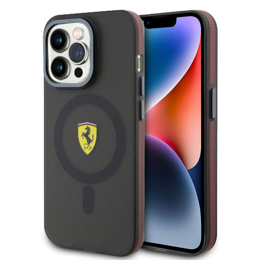 Apple iPhone 15 Pro Kılıf Ferrari Orjinal Lisanslı M-safe Şarj Özellikli Kontrast Bumper Kapak Kırmızı