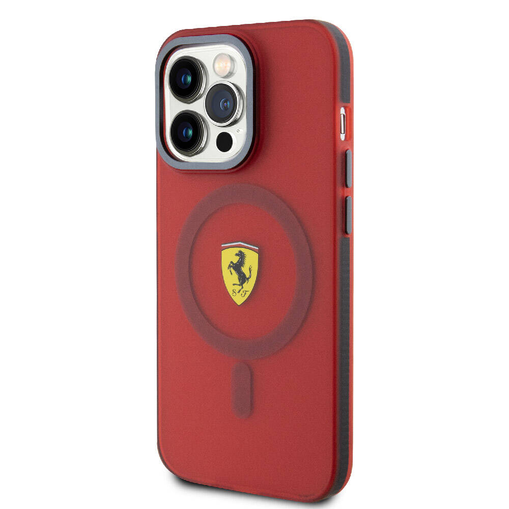 Apple iPhone 15 Pro Kılıf Ferrari Orjinal Lisanslı M-safe Şarj Özellikli Kontrast Bumper Kapak Siyah