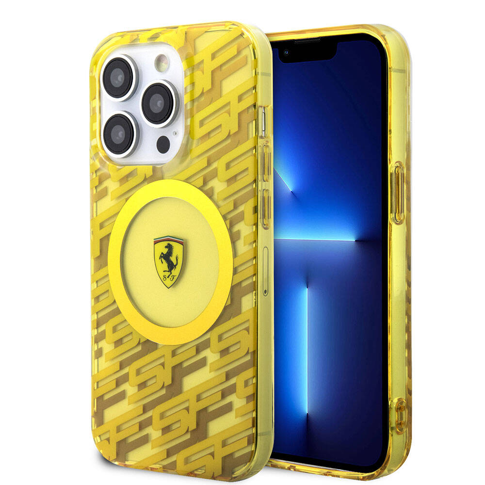 Apple iPhone 15 Pro Kılıf Ferrari Orjinal Lisanslı M-safe Şarj Özellikli Multi SF Kapak Sarı