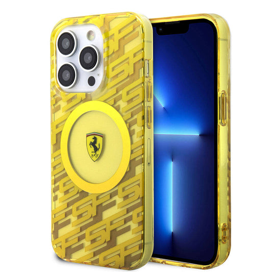 Apple iPhone 15 Pro Kılıf Ferrari Orjinal Lisanslı M-safe Şarj Özellikli Multi SF Kapak Sarı